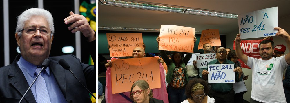 Senador Roberto Requião diz que "a proposta é tão anormal que nenhum economista ou professor universitário com credibilidade se atreveu a defendê-la" e lembra que "nunca em nenhum outro país uma proposta de congelamento dos gastos públicos foi sequer cogitada como proposta legislativa, muito menos colocar tal aberração em um texto constitucional"; "Essa proposta tão absurda serve para mostrar o grau de anormalidade política e institucional em que vive hoje o país", afirma