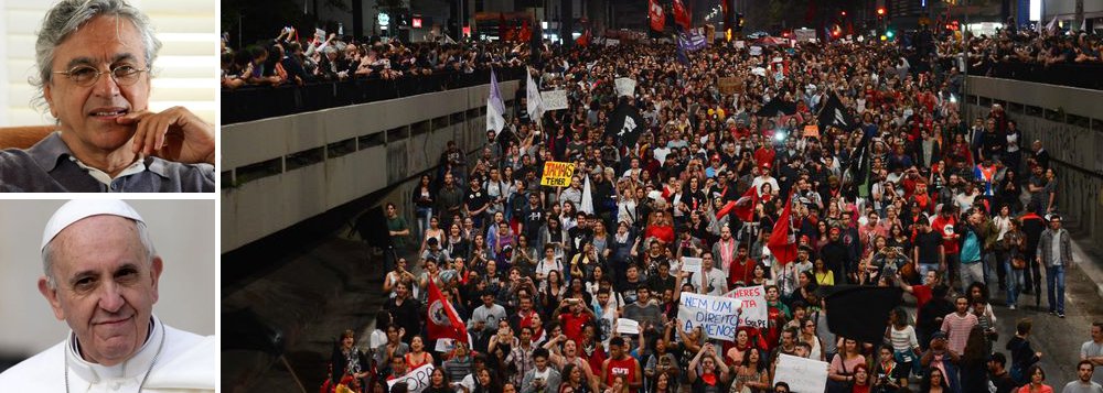 "O que Caetano Veloso, o papa Francisco e os milhares de manifestantes que compareceram ontem ao protesto da Avenida Paulista têm em comum?", questiona Fábio Alves, colunista econômico do Estado de S. Paulo; "Fazem parte de uma crescente onda contra o presidente Michel Temer, a qual deveria estar acendendo o sinal amarelo no radar dos investidores"