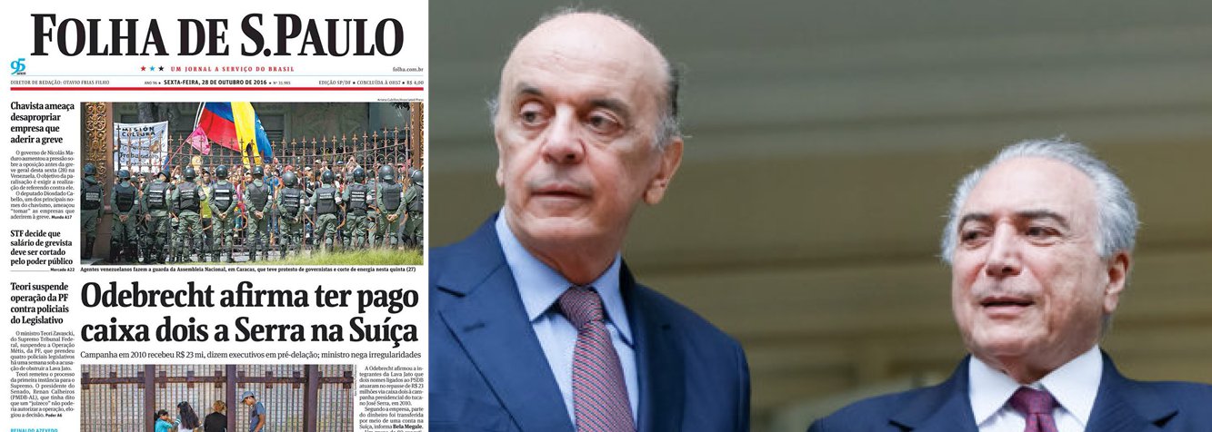 Em artigo sobre o comportamento da mídia após a denúncia da Odebrecht contra José Serra, o jornalista George Marques, que escreve sobre os bastidores da política, analisa: "Passado quase 48 horas que a matéria da Folha denuncia que o ministro José Serra (PSDB) teria recebido cerca de R$ 23 milhões em propina, fruto de corrupção e caixa dois da Odebrecht, os jornais O Globo, Estadão, G1, entre outros veículos e articulistas da Grande Imprensa sequer tocam no assunto. Houve um cala-boca geral nas redações. Esse tipo de conveniência faz parte do jornalismo de omissão, de compadrio, do jornalismo rasteiro e imoral"; "Capturado pelo poder econômico, o jornalismo no Brasil passa por um momento de descrédito, subserviência e de proteção conveniente. Há um outro caminho a seguir?", questiona