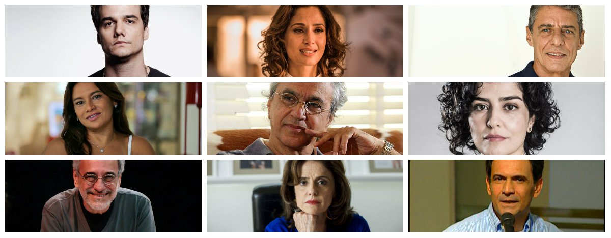 "Os senadores que defendem o impeachment ficarão marcados na história por protagonizar o ataque mais cruel à nossa democracia desde o golpe militar de 1964. A história cobrará explicações, já que não existe base legal para justificar o impeachment", diz o manifesto assinado por nomes como Wagner Moura, Chico Buarque, Caetano Veloso, Camila Pitanga, Dira Paes, Letícia Sabatella, Aderbal Freire Filho, Marieta Severo e Jurandir Freire Costa, entre muitos outros; leia a íntegra