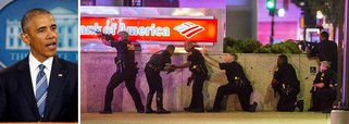 Presidente dos Estados Unidos conversou com o prefeito de Dallas, Mike Rawlings, para estender suas condolências e oferecer apoio após franco-atiradores matarem cinco policiais e ferirem mais seis; Obama disse que o governo federal irá providenciar qualquer assistência necessária para a cidade, à medida que lida com esta "tremenda tragédia"; ele também voltou a criticar a facilidade de acesso a armas pela população; ataque coordenado ocorreu depois que dois homens negros foram mortos por policiais brancos no país