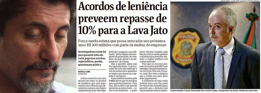 Jornalista Fernando Brito, do Tijolaço, condena a insidiosa tentativa da Força Tarefa da Lava Jato de ficar com 10% dos acordos de leniência firmados no âmbito da operação; os 10% valem para os grandes acordos; para os menores é de 20%; “Será possível que não escandalize ninguém que um grupo de promotores tenha nas mãos uma fortuna destas para “distribuir” a unidades policiais – e a quem mais, empresas, ongs, o que seja? – a seu exclusivo critério?”, questiona o blogueiro