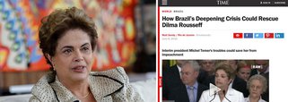 Matéria publicada pela revista Time, uma dos mais influentes veículos de comunicação da mídia norte-americana, avalia que os seguidos "choques políticos" do governo do presidente interino Michel Temer trouxeram de volta a possibilidade do retorno da presidente eleita Dilma Rousseff ao poder; "Os desdobramentos conduzem à sugestão de que Rousseff talvez sobreviva ao voto final no Senado sobre seu impeachment, atualmente marcado para o começo de agosto, logo depois do início dos Jogos Olímpicos no Rio", diz texto assinado por Matt Sandy; crise mais recente foi o pedido de prisão feito pelo Ministério Público Federal de membros da cúpula do PMDB, partido de Temer, lembra a revista