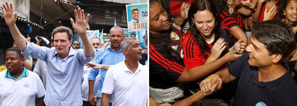 Segundo pesquisa Ibope divulgada nesta segunda-feira 26, Marcelo Crivella, do PRB, continua crescendo e mantém a liderança na corrida pela Prefeitura do Rio de Janeiro; o candidato do prefeito Eduardo Paes, Pedro Paulo (PMDB), passa Marcelo Freixo e registra 11%, contra 9% do candidato do PSOL; Indio da Costa (PSD), Jandira Feghali (PCdoB) e Flávio Bolsonaro (PSC) registram 8%, 6% e 6% das intenções de voto, respectivamente