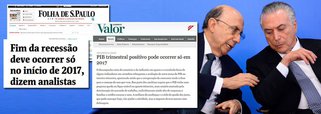 Depois de passar meses incensando a "volta da confiança", a imprensa oficial, que foi avalista do golpe parlamentar de 2016, finalmente reconhece que a economia brasileira segue no atoleiro, sem exibir qualquer sinal consistente de retomada; manchete da Folha, construída a partir dos dados pífios do comércio e da indústria, indica que o Brasil não sairá da recessão antes do primeiro trimestre de 2017, realidade também confirmada pelo Valor; gestão Temer-Meirelles completa 160 dias e, quanto mais o tempo passa, mais difícil é consolidar a tese da "herança maldita"
