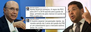 No momento em que a equipe do ministro Henrique Meirelles vem sendo questionada por propor um déficit gigantesco, ao mesmo tempo em que promete ajuste fiscal, o secretário de Acompanhamento Econômico da Fazenda, Mansueto Almeida, usa o Twitter para preparar os ânimos do mercado para um rombo ao redor de R$ 160 bilhões em 2017; "É ilusório esperar recuperação rápida da receita saindo de 2 anos de queda do PIB p/ um crescimento que o mercado estima entre 1% e 2%", postou; segundo ele, o ajuste fiscal "já começou" com a PEC que limita os gastos públicos; a manifestação é uma resposta aos críticos da política fiscal do governo interino de Michel Temer