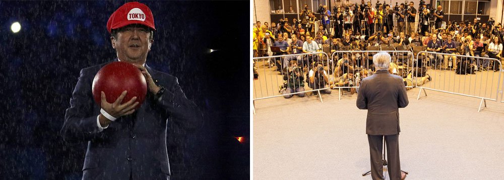 "É, acho eu, o primeiro caso de um presidente da república que se esconde da maneira torpe como a que se viu, substituindo sua presença na tribuna por uma aparição, na véspera, num chiqueirinho de grades para protegê-lo da…imprensa!", escreve o jornalista Fernando Brito, que comparou o presidente interino ao primeiro-ministro japonês Shinjo Abe, que "pagou o simpático mico de aparecer vestido de Super Mario"