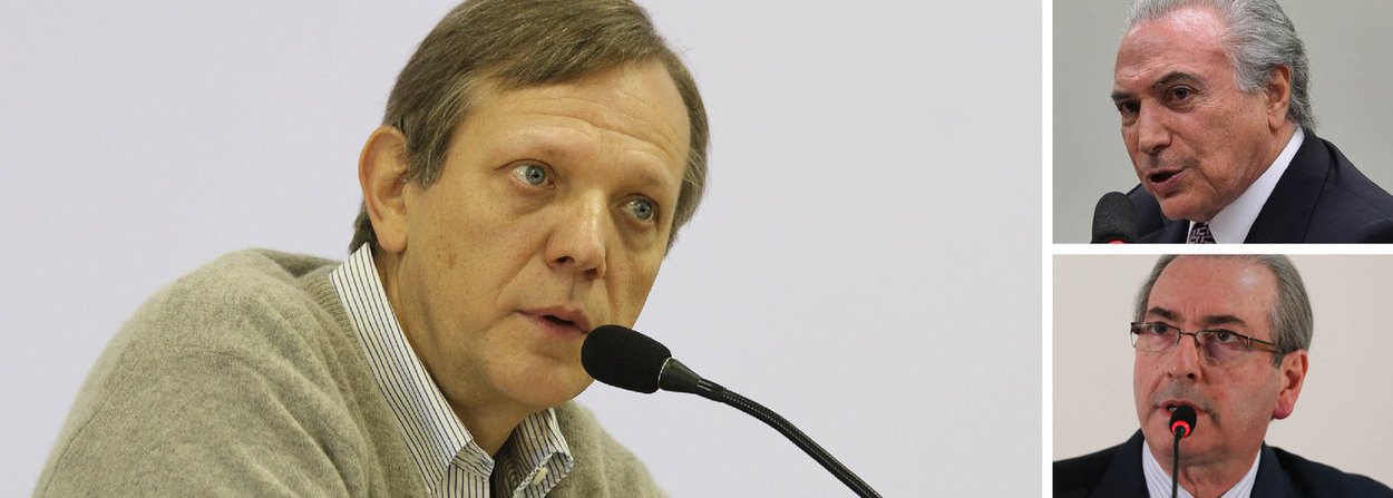 Colunista André Singer avalia que o interino Michel Temer atua nos bastidores para salvar o mandato de Eduardo Cunha, personagem que se tornou símbolo da corrupção no Brasil; "O país patina. A Lava Jato, a mídia e o STF derrubaram Cunha da presidência da Câmara sob o peso de incríveis acusações. Porém o seu principal aliado no projeto de tirar o PT do poder é agora chefe de Estado. Juntos vão eleger um sucessor no Parlamento que representa a continuidade do mesmo sistema agora escancarado"