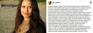 Ingra Lyberato disse ter deixado a comissão por ter "começado a sofrer" por causa da "retirada de alguns filmes preciosos" da disputa, em referência às produções dos cineastas Ana Muylaert e Gabriel Mascaro, que retiraram seus filmes em solidariedade ao colega Kléber Mendonça Filho, diretor de Aquarius, considerado favorito ao título, mas também perseguida após o elenco ter protestado contra o golpe em Cannes; Ingra Lyberato também disse ser contra o golpe; esta é a segunda baixa da comissão em apenas 24 horas