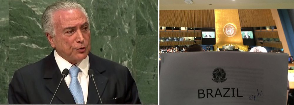 "Não há democracia sem Estado de direito. É o que o Brasil mostra ao mundo. E o faz por processo de depuração do seu processo político", discursou Michel Temer na abertura da Assembleia Geral das Nações Unidas; ele destacou ainda em sua fala a força das instituições no Brasil, descrevendo-as como "independentes", e de uma "imprensa inteiramente livre"; como não poderia deixar de ser, a palavra golpista marcou presença no evento