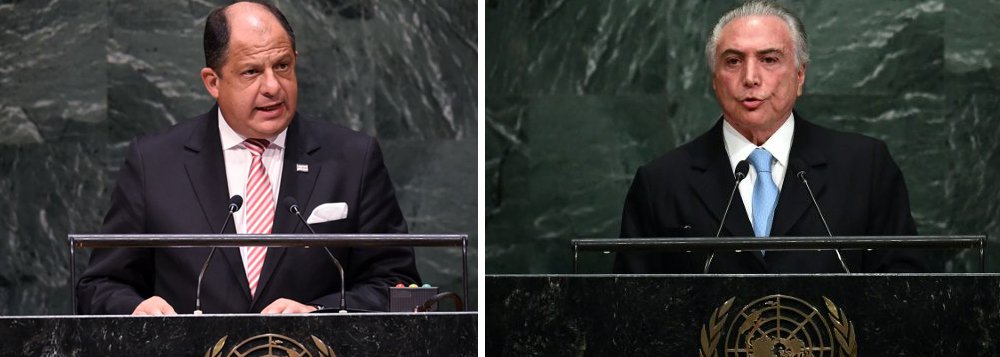 Presidência da Costa Rica afirmou que a atitude do presidente costarriquenho, Luis Guillermo Solís, e seu chanceler, Manuel González, de deixar a Assembleia Geral da ONU na fala de Michel Temer se deu "à dúvida" de que, "diante de certas atitudes e atuações, se queira lecionar sobre práticas democráticas" após o impeachment de Dilma Rousseff e a violência policial contra manifestantes; após o boicote, José Serra convocou o embaixador do Brasil na Costa Rica, Jairo Gabel Bermudéz, para ouvir informações sobre o episódio
