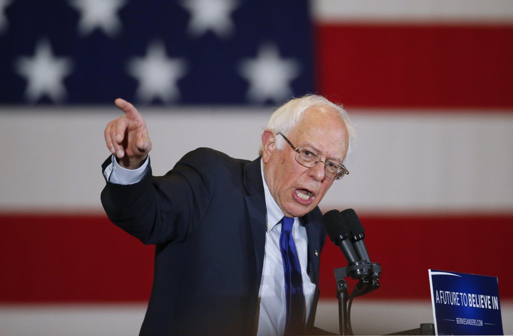 Democratic presidential candidate Sen. Bernie Sanders, I-Vt., speaks during a campaign event, Monday, April 4, 2016, in Milwaukee. (AP Photo/Paul Sancya)