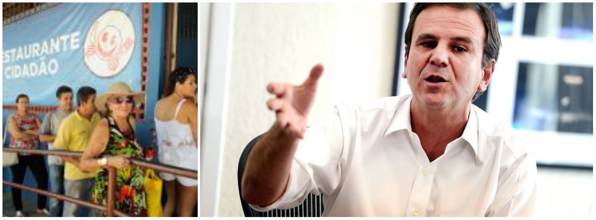 A prefeitura do Rio anunciou que vai cobrir os custos dos Restaurantes Populares, que são de responsabilidade do governo do estado, para impedir o fechamento de oito unidades; o auxílio será garantido até o fim do ano para manter em funcionamento os restaurantes de Irajá, Madureira, Campo Grande, da Central do Brasil, da Cidade de Deus, Bangu, Méier e Bonsucesso, todos na capital fluminense; prefeito Eduardo Paes disse que não se trata de municipalização do serviço, apenas de ajuda financeira; "Tem muita gente que precisa deles para se alimentar todos os dias. A diferença é que, a partir de agora, os valores serão pagos pela prefeitura até o fim do ano"