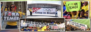 A estreia da seleção brasileira de futebol nas Olimpíadas 2016 nesta quarta (4) foi marcada por vários protestos contra o presidente interino Michel Temer. O jogo aconteceu no estádio Mané Garrincha em Brasília; várias pessoas levaram cartazes que pediam Fora Temer 