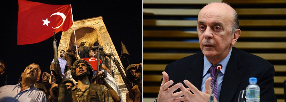 Enquanto o presidente americano Barack Obama defendeu que todos os partidos turcos defendam o governo democraticamente eleito, Itamaraty solta nota frágil, defendendo apenas o respeito às instituições; o motivo parece ser o fato de o governo brasileiro não ser democraticamente eleito