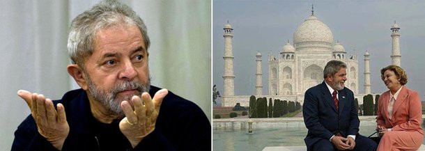 Equipe do ex-presidente rebate com ironia denúncia de que ele seria dono de uma casa em Punta del Este, no Uruguai, e publica no Facebook uma montagem de Lula com Marisa Letícia em frente ao Taj Mahal, do qual também seria dono, na lógica do jornalista que o acusa; "A propriedade não é de Lula, é de outra pessoa, mas não sendo dele, para atribuir ao ex-presidente, basta dizer que ele a oculta. Ou seja, é dele porque não é dele, entende?", diz o texto; a defesa de Lula também se manifestou; "Não há também como ignorar que a perseguição a Lula sempre cresce na exata proporção da indesejada emergência de atores de campo político oposto na mira da Operação Lava Jato", afirma, em referência indireta a Serra