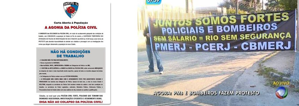 Delegados da Polícia Civil do Rio de Janeiro fazem uma paralisação de oito horas para protestar pelo pagamento integral de salários e por melhores condições de trabalho; de acordo com o Sindicato dos Delegados de Polícia do Estado do Rio de Janeiro (Sindelpol), a manifestação deve se estender até as 16h; aém do atraso e não pagamento integral dos salários, de acordo com o Sindelpol, as condições de trabalho desses profissionais são precárias