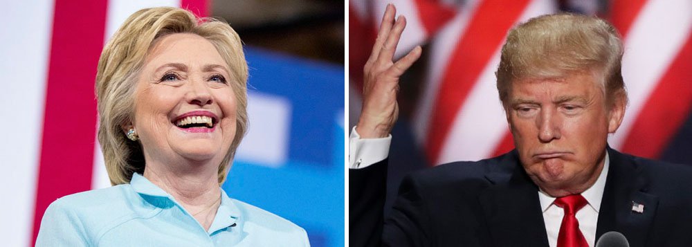 A vantagem da candidata democrata à Presidência dos Estados Unidos, Hillary Clinton, sobre seu rival republicano, Donald Trump, subiu para oito pontos percentuais, contra seis pontos na sexta-feira, mostrou pesquisa Reuters/Ipsos divulgada nesta terça;  subida de Hillary acontece após a convenção do Partido Democrata na Filadélfia, na semana passada, na qual Hillary e seus simpatizantes pintaram um quadro otimista dos EUA, e também após a polêmica sobre os comentários de Trump a respeito dos pais de um oficial muçulmano do Exército norte-americano morto na guerra do Iraque