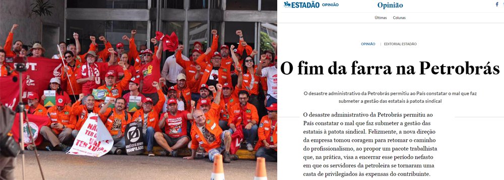 "Para transformar Pedro Parente no salvador da Petrobras, a imprensa segue à risca o protocolo de blindagem que o fez passar pelo teste de integridade para poder ocupar a presidência da empresa. As matérias e entrevistas vendem para o público o perfil de um grande administrador, omitindo os prejuízos que já causou no passado ao país, à própria Petrobras e às empresas privadas por onde passou, como é o caso da Bunge", diz texto da Federação Única dos Petroleiros, que critica editorial do Estado de S. Paulo