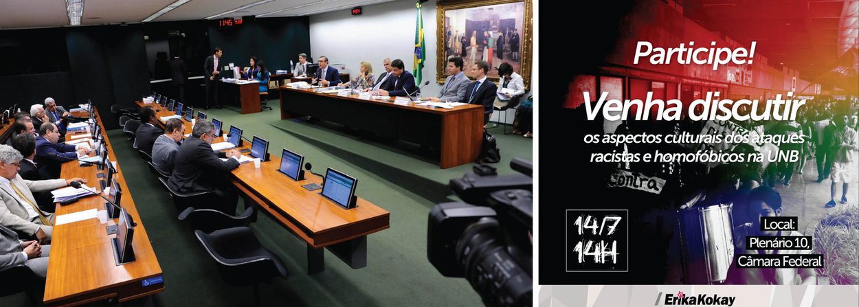 Comissão de Cultura da Câmara realiza na quinta-feira (14) uma audiência pública para discutir os aspectos culturais dos recentes ataques racistas e homofóbicos promovidos por grupos extremistas de direita na Universidade de Brasília (UNB); a iniciativa do debate é da deputada federal Erika Kokay (PT-DF), para quem essas manifestações são parte de um tipo crescente de fascismo que se fundamenta na negação do outro