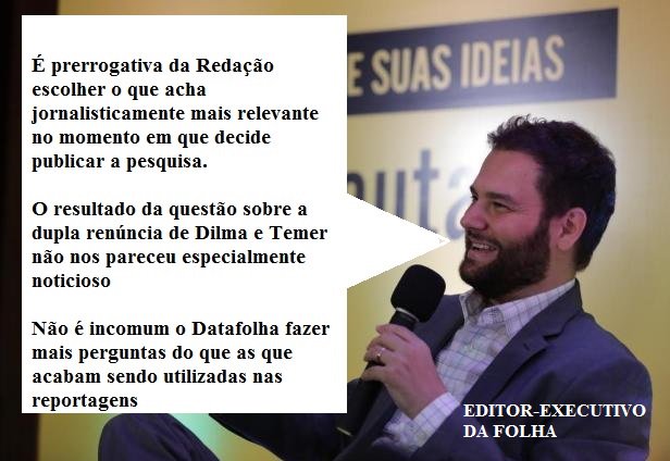 O desejo da esmagadora maioria, que o Datafolha escondeu, pode ser transformado em realidade via plebiscito, ora. E para que esse plebiscito seja encaminhado é preciso que o país saiba que a grande maioria dos brasileiros quer novas eleições