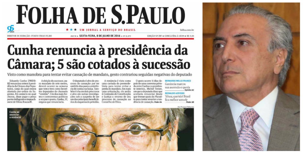 Para o jornal de Otavio Frias, “o presidente interino não será perdoado se de fato agir para preservar o mandato de Cunha. Nada menos que 4 em cada 5 eleitores querem a cassação do deputado”, “Negociador habilidoso, Temer sempre se saiu bem com sua capacidade de conciliar interesses. Nesse caso, contudo, precisará mostrar de que lado pretende ficar”, diz