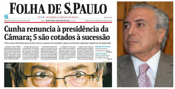 Para o jornal de Otavio Frias, “o presidente interino não será perdoado se de fato agir para preservar o mandato de Cunha. Nada menos que 4 em cada 5 eleitores querem a cassação do deputado”, “Negociador habilidoso, Temer sempre se saiu bem com sua capacidade de conciliar interesses. Nesse caso, contudo, precisará mostrar de que lado pretende ficar”, diz