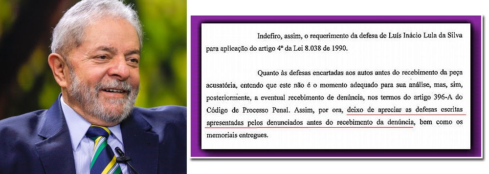 "Quanto às defesas encartadas aos autos antes do recebimento da peça acusatória, entendo que este não é o momento adequado para sua análise, mas, sim, posteriormente, a eventual recebimento de denúncia", escreveu o juiz Ricardo Leite, ao receber denúncia contra o ex-presidente Lula e outros seis réus; "Sabe-se apenas que Lula é acusado de obstrução da Justiça. Com base em quê? No que Delcídio do Amaral alegou, depois de preso semanas a fio, em sua delação premiada", aponta Fernando Brito, editor do Tijolaço