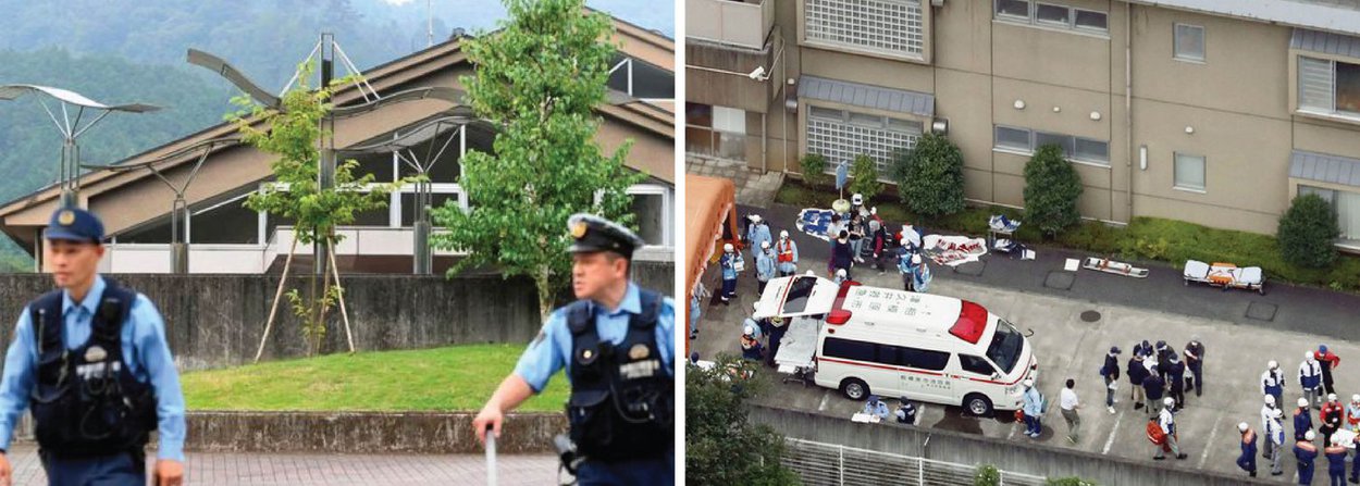 A polícia em Sagamihara, Kanagawa, cerca de 40 km a sudoeste de Tóquio, prendeu um homem de 20 anos; de acordo com as reportagens, funcionários chamaram a polícia às 2:30 no horário local, com relatos de um homem armado com uma faca na instituição Tsukui Yamayuri Garden; a Asahi Shimbun informou, segundo a polícia, que o suspeito disse: "Eu quero livrar os deficientes deste mundo"