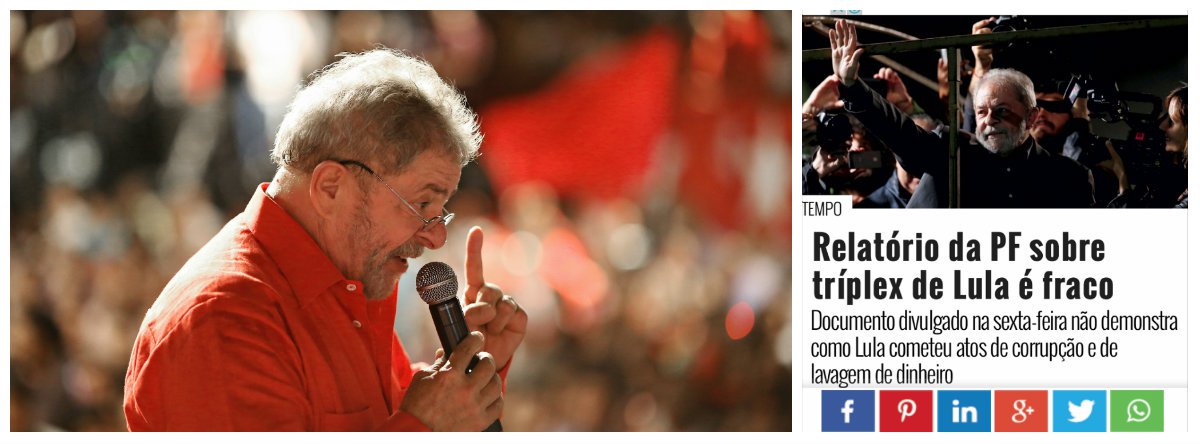 A Globo fez na noite de ontem um dos movimentos mais inesperados desde que iniciou seu projeto para destruir o ex-presidente Lula; texto publicado por Época afirma que o relatório da Polícia Federal sobre o "triplex de Lula" é fraco e que "a acusação terá grandes chances de ser considerada inepta – de ir para o lixo"; a questão é saber por que a Globo recuou, mas há algumas hipóteses: (1) o risco de sair derrotada no golpe de 2016, (2) a percepção generalizada no mundo de que há um golpe e uma caçada judicial a Lula, como foi denunciado à ONU e (3) a busca de um pacto para evitar a destruição do sistema político brasileiro, depois que líderes tucanos foram atingidos por acusações bem mais sérias do que as que pesam contra Lula