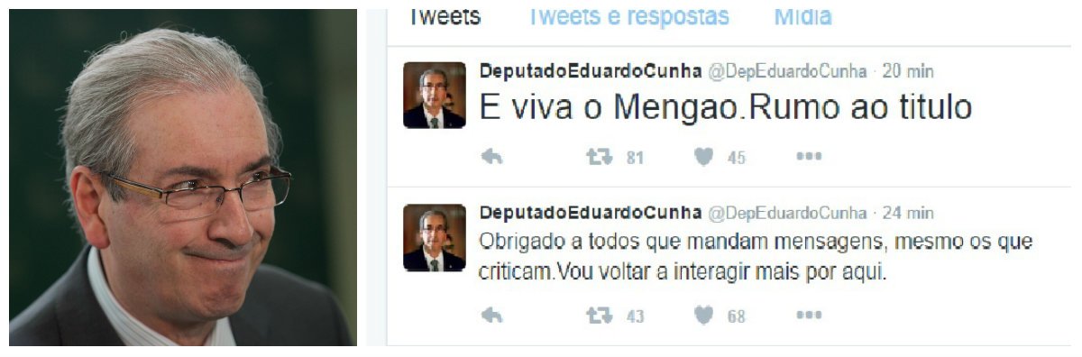 Após 6 dias da cassação do seu mandato e sem perspectiva ainda do julgamento das denúncias contra ele, o ex-deputado Eduardo Cunha voltou hoje às redes sociais, como se nada houvesse acontecido, livre leve e solto