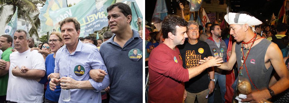 O candidato do PRB a prefeito do Rio de Janeiro, Marcelo Crivella, aparece em primeiro lugar, com 48,3% das intenções de votos; seu adversário, Marcelo Freixo (PSOL), tem 29,7%, de acordo com levantamento feito pelo Instituto Paraná Pesquisas; ao todo, 17,4% disseram que não votam em candidato algum, e 4,6% não souberam responder; se forem considerados apenas os votos válidos, Crivella tem 62% dos votos contra 38% de Freixo