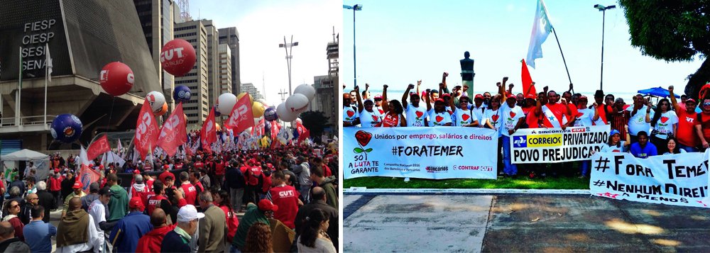 Grande mobilização organizada pela CUT reúne manifestantes contra flexibilização da CLT, privatizações, mudanças na Previdência e outras "medidas de austeridade do governo ilegítimo" em diversas capitais do Brasil