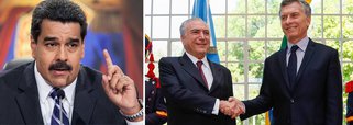 Em nota divulgada nesta terça-feira, 4, o governo da Venezuela classificou como "ameaças" e "agressões" as afirmações dos presidentes do Brasil e da Argentina, Michel Temer e Mauricio Macri, de que o país tem até dezembro para se adequar às normas do Mercosul; para Nicolás Maduro, os dois "persistem em suas ações para implodir e destruir o Mercosul"; entre as principais regras que os países afirmam que a Venezuela não cumpriu estão as de respeito a direitos humanos e as de integração ao mercado econômico