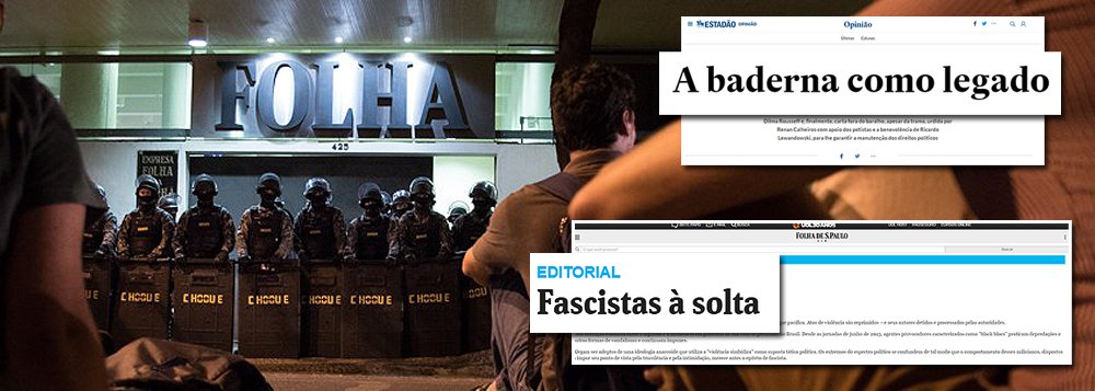 "O jornal que foi venerado nas Diretas Já é hoje abominado A Folha é igualzinha a Temer. Foi peça vital no golpe, mas não aceita ser chamada de golpista", diz Paulo Nogueira, editor do DCM, em que lembra o editorial da publicação (assim como do Estado de S. Paulo), que pede repressão contra os manifestantes