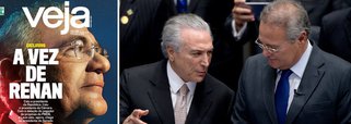Reportagem de capa deste fim de semana aponta que, depois das quedas de Dilma Rousseff e Eduardo Cunha, seria a vez de derrubar o terceiro homem na linha sucessória: o presidente do Congresso Nacional, senador Renan Calheiros (PMDB-AL); a reportagem "O propineiro do PMDB falou" trata da delação premiada de Felipe Parente, que seria o "homem da mala" da Transpetro, pagando propinas para políticos como Jader Barbalho (PMDB-PA), José Sarney (PMDB-MA), Romero Jucá (PMDB-RR) e Valdir Raupp (PMDB-RO); se a intenção do impeachment era "estancar essa sangria", a estratégia pode fracassar, colocando em risco a agenda de votações de Michel Temer; Renan diz não conhecer o delator e afirma que nada será encontrado em suas contas
