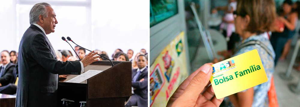 Embora tenha chegado ao poder com o discurso de que colocaria as contas públicas em ordem, o interino ampliou o rombo fiscal e não tem parado de fazer "bondades" durante sua fase de governo provisório; em cerimônia no Palácio do Planalto nesta quarta-feira 29, ele anunciou reajuste de 12,5% no Bolsa Família, mais que a inflação e que os 9% anunciados anteriormente pela presidente Dilma Rousseff; segundo ele, o aumento está de acordo com as condições econômicas do governo e "não altera em nada a questão orçamentária"; nesta terça, o Governo Central (Tesouro Nacional, Previdência Social e Banco Central) registrou o maior déficit primário da história para meses de maio: R$ 15,494 bilhões
