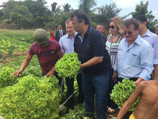 O governador Flávio Dino participou da inauguração de unidades experimentais de captação de energia solar para irrigação no Agropolo da Ilha; a solenidade aconteceu em uma Unidade de Referência de Produção (URP) na Raposa; a iniciativa se somará às demais experiências já realizadas, visando contribuir para a redução de gastos dos agricultores, proporcionando diminuição nos custos em itens como insumos, sementes e, agora, com energia elétrica; os pequenos produtores do Agropolo da Ilha poderão ter mais oportunidades de aumentar sua produção, gerar renda e contribuir para o abastecimento da região metropolitana