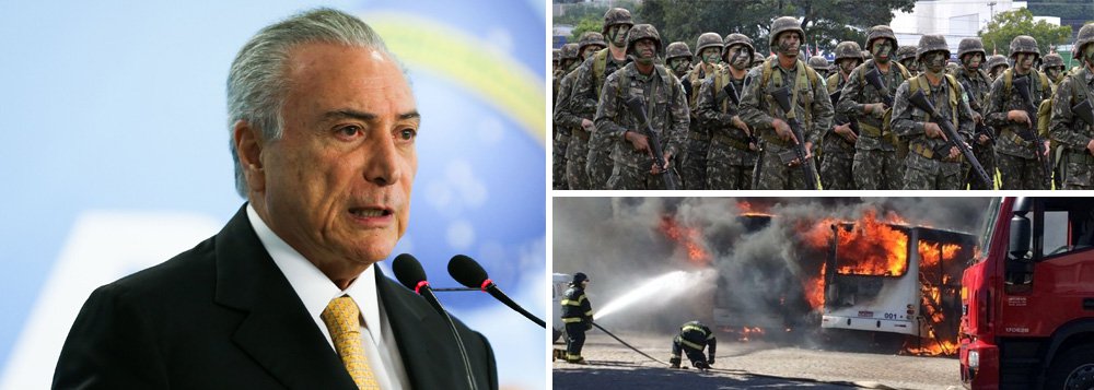 Colunista do 247 Paulo Moreira Leite diz que decisão do interino Michel Temer de autorizar o uso de tropas do Exército no esforço para conter a rebelião em Natal, no Rio Grande do Norte, "parece um gesto natural", mas "não é. Representa uma grande regressão política e institucional"; segundo o jornalista, "até agora os antecessores de Temer sempre fizeram o possível para resistir" a colocar as Forças Armadas em ações como o combate ao tráfico de drogas porque "equivale a um rebaixamento das atribuições, o que não é conveniente em nenhum período da história – muito menos em conjunturas de insegurança internacional, ameaças e disputas de todo tipo, como agora, inclusive o pré-sal"