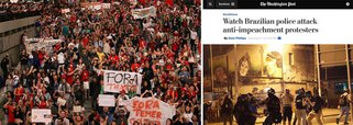 O ataque sem sentido do Choque contra manifestantes depois de um ato sem incidentes em São Paulo contra o governo Temer virou destaque na imprensa internacional; reportagem do Washington Post diz que um ato "pacífico" contra o golpe terminou com acusações de "brutalidade" da polícia; o site do jornal também publica vídeos das agressões, inclusive um do repórter da BBC que foi agredido por PMs mesmo depois de ter se identificado como imprensa