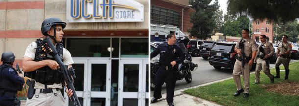 Duas pessoas morreram a tiros na Universidade da Califórnia de Los Angeles (Ucla, na sigla em inglês); polícia informou que foi um caso de homicídio e suicídio; "Ocorreu um homicídio e um suicídio", disse o chefe da polícia de Los Angeles, Charlie Beck; universidade tem mais de 43 mil alunos matriculados, de acordo com seu site, e se localiza na área de Westwood, em Los Angeles; Ucla é uma das escolas mais conceituadas do sistema da Universidade da Califórnia