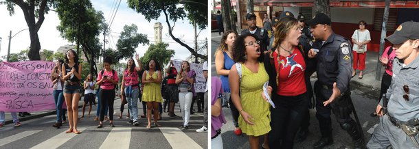 Um grupo de estudantes da Universidade do Estado do Rio de Janeiro (Uerj) protestou contra a crise na educação que o estado atravessa; os manifestantes cobraram também mais respeito com os trabalhadores terceirizados da faculdade; somente cerca de 500 terceirizados foram demitidos devido ao atraso no pagamento do governo estadual à empresa contratada; a Rua São Francisco Xavier, no Maracanã, zona norte do Rio, ficou fechada nos dois sentidos, por volta de 20 minutos, o que causou um engarrafamento e discussões entre alunos e motoristas; houve um princípio de confusão entre policiais e manifestantes