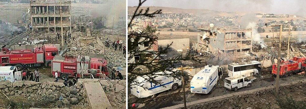 Ataque com um caminhão-bomba em uma delegacia no sudeste da Turquia, de maioria curda, deixou ao menos 11 mortos e feriu dezenas de pessoas, dois dias após a Turquia iniciar operação contra o Estado Islâmico e militantes curdos na Síria; primeiro-ministro turco, Binali Yildirim, acusou o Partido dos Trabalhadores do Curdistão (PKK), que trava uma insurgência de três décadas pela autonomia curda, de ser o responsável pelo ataque