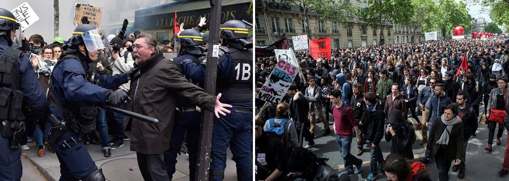 Polícia francesa proibiu uma manifestação em Paris, um dia antes de um protesto convocado por sindicatos trabalhistas com a presença esperada de dezenas de milhares de pessoas, criando um impasse que pode resultar em violência caso a marcha seja realizada; episódios de violência ocorridos às margens dos protestos vêm pressionando a polícia, que já está sobrecarregada pelo estado de emergência vigente no país desde os ataques de militantes islâmicos em Paris em novembro