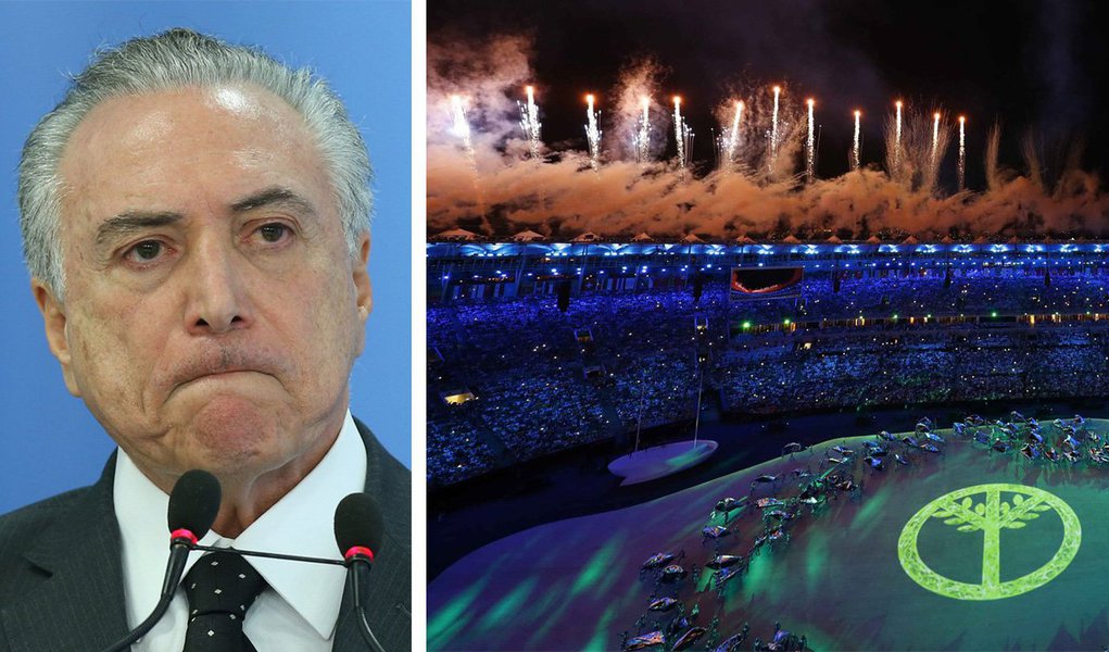 Após a fala do presidente do Comitê Rio-2016 Carlos Arthur Nuzman, Temer fez uma fala rápida para anunciar que os jogos estavam abertos. Seguiu-se uma sonora vaia. Ao fundo, porém, ouviram-se alguns aplausos: eram do camarote onde o presidente interino estava, que a Globo fez ecoarem junto às vaias de modo a que Galvão Bueno pôde anunciar “alguns aplausos”