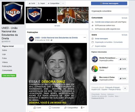 Antropóloga, professora na Faculdade de Direito da UnB e pesquisadora da Anis (Instituto de Bioética), Débora Diniz foi à delegacia fazer um boletim de ocorrência contra os administradores de uma página no Facebook que a acusam comandar "o assassinato sob demanda de bebês anencéfalos" e chamam de "monstro"