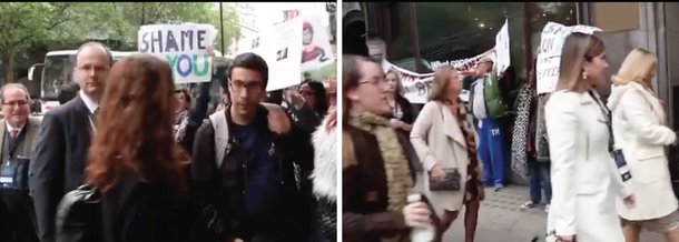 Em mais um ato organizado pelo Democracy for Brasil - UK, brasileiros e ingleses reunidos em frente à Embaixada Brasileira, protestaram nesta quarta (25) denunciando o golpe em curso no Brasil; confira vídeo
