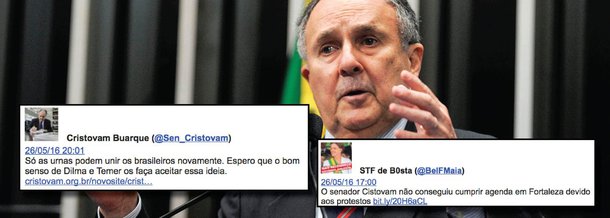 Em Fortaleza, onde participou de um debate com professores nesta quinta-feira, o senador Cristovam Buarque deu sinais de que pode mudar seu voto na apreciação final do processo de impeachment da presidente Dilma Rousseff; ele voltou a afirmar ser favorável a eleições gerais antecipadas; "Só as urnas podem unir os brasileiros novamente"; Cristovam explicou que "apenas" votou pela admissibilidade do processo, e que não tem ainda posição tomada sobre o impeachment; de acordo com o jornal Diário do Nordeste, contudo, ele não conseguiu proferir a palestra para a qual estava inscrito por causa do protesto de manifestantes contrários ao afastamento de Dilma; se Cristovam mudar seu voto, a presidente Dilma Rousseff precisará de apenas mais um no Senado para reverter a situação e voltar ao poder