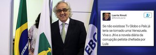 Presidente da EBC, que é responsável pela comunicação pública no Brasil, o jornalista Laerte Rimoli já demonstrou uma quase devoção à Globo, maior monopólio privado de mídia do mundo, onde já trabalhou no passado; segundo ele, sem a Globo e a novela contra Lula no Jornal Nacional, o Brasil já teria se transformado em Venezuela; sua relação próxima com a família Marinho também é conhecida; em outros posts nas redes sociais, o jornalista já demonstrou ser um duro crítico do governo petista e devoto do presidente interino, Michel Temer; com Rimoli à frente da EBC, direita tentará consolidar um pensamento único no Brasil