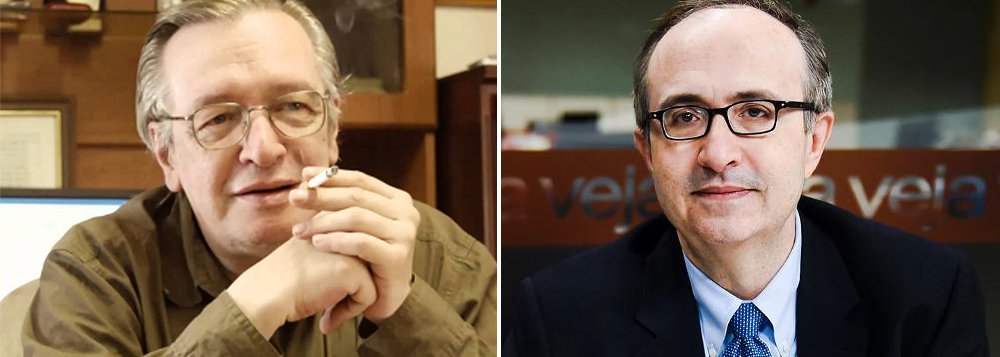 "Eis aqui a prova de que o impeachment, amputado de todo o combate anticomunista, foi criado para defender a classe política apenas. Não o Brasil. Kims Katakokinhos e Janaína Paschoais jamais compreenderão a que serviram. Mas o Reinaldo Azevedo compreende - e gosta", postou Olavo de Carvalho no Facebook; Reinaldo Azevedo, da Veja, ficou furioso e sugeriu que seu companheiro neocon estaria sendo financiado para trair a causa do impeachment; "Quem paga Olavo de Carvalho para ele atacar expoentes da tese pró-impeachment?"